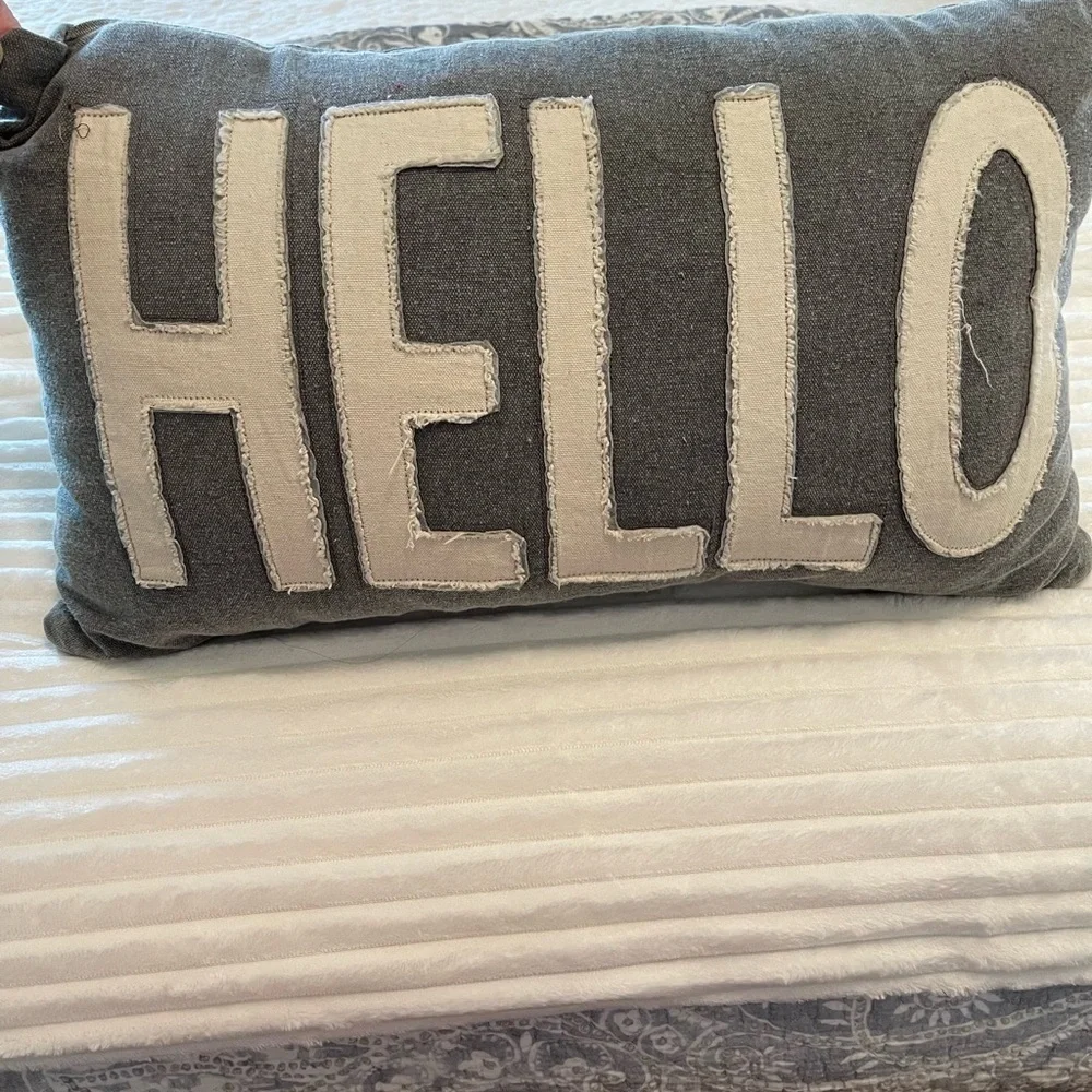 Hello decorative Gray Pillow rectangular cotton 17